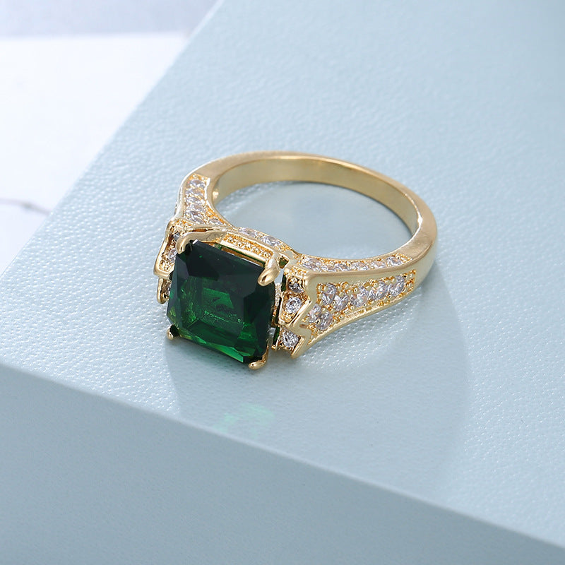 Women Zircon Copper Electroplated Geometric Charm Ring European American Fashion Jewelry Accessory Durable Gems