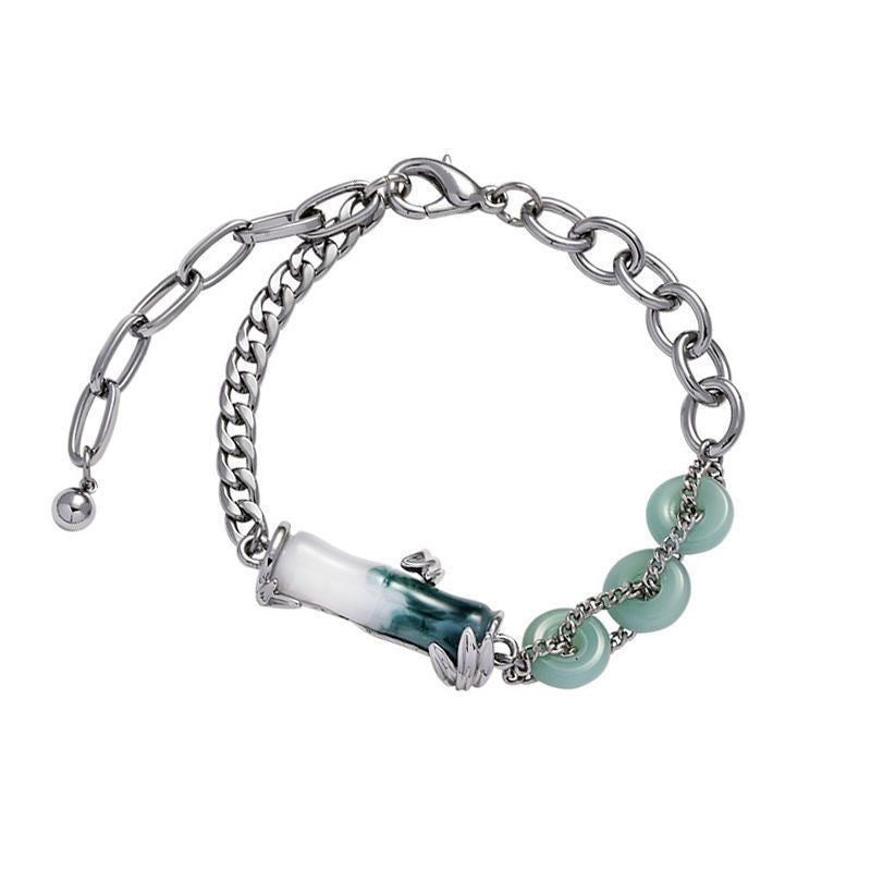 Unisex Alloy Bracelet With Bamboo Buckle Rhombus And Drop Shape Electroplated Finish Jewelry For Men And Women