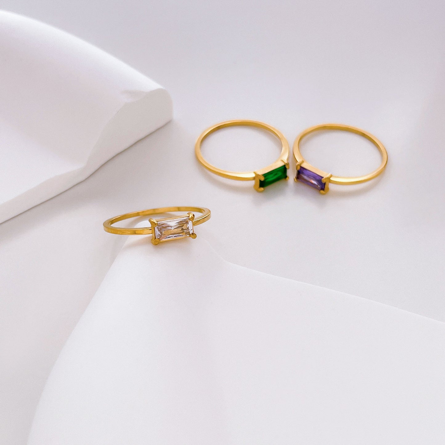 Womens Zircon Ring Titanium Steel Index Finger Geometric Inlaid Purple Green Square Electroplated Fashion Ring