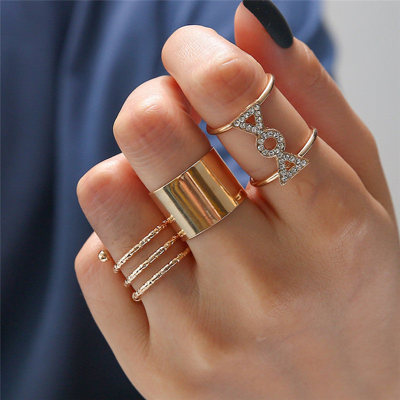 Women Alloy Ring Set 13 Pcs Geometric Diamond Butterfly Love Rings Electroplated European Style Jewelry Collection