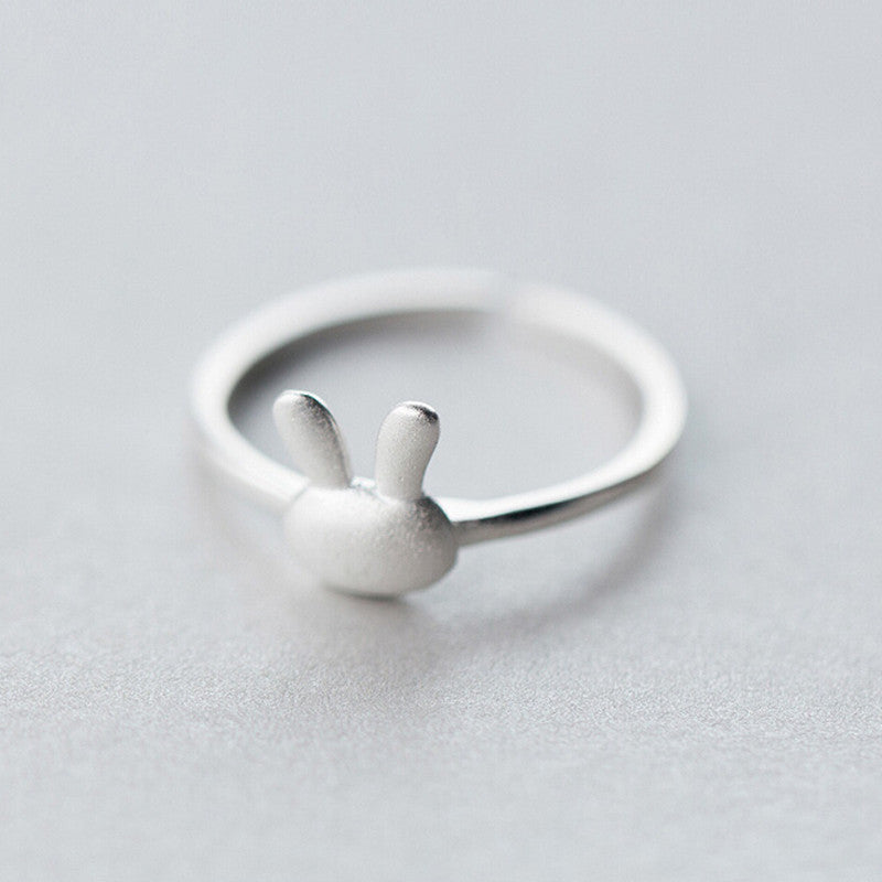 Women 925 Heart Shaped Ring Frosted Bunny Ring National Style Travel Jewelry Individually Packed Packaged Gift