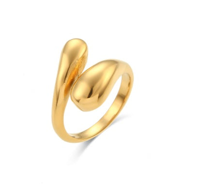 Adjustable Stainless Steel Gold Zircon Ring For Women