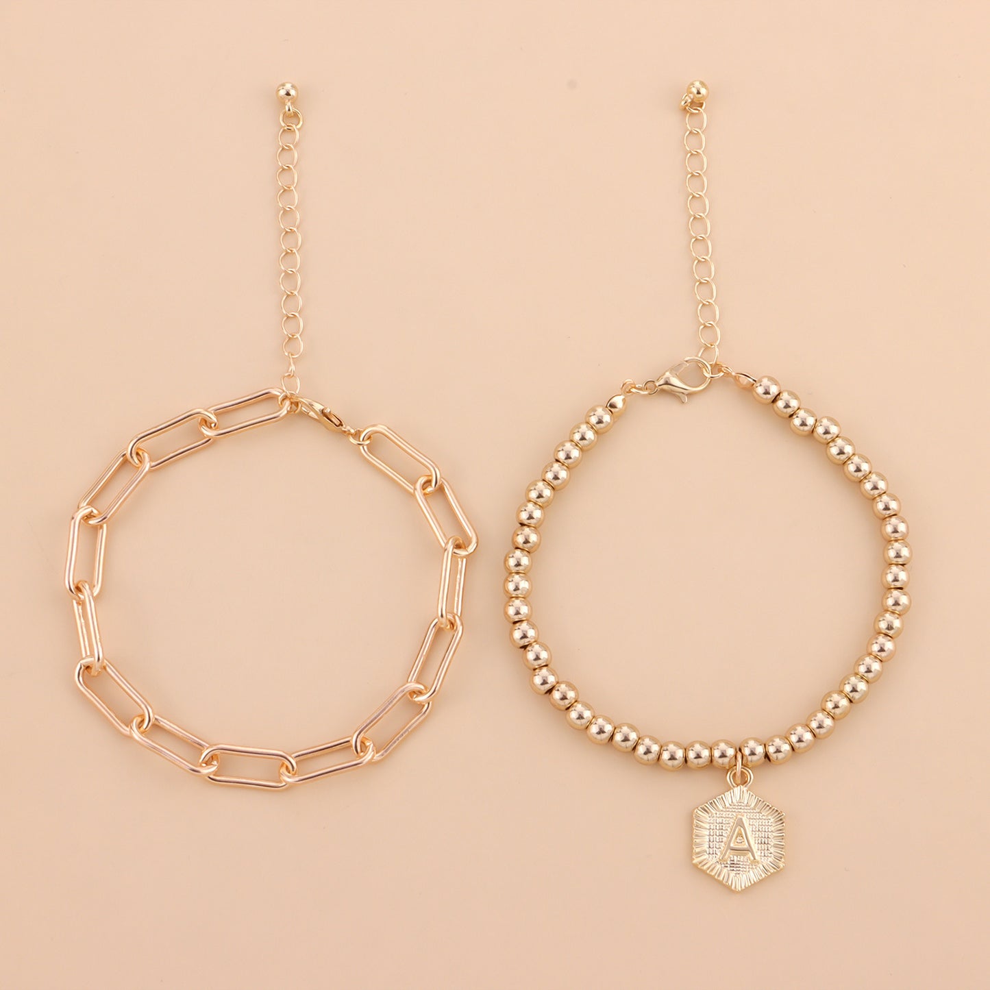 Womens Double Layer Round Bead Bracelet Electroplated Alloy Fashion Jewelry Letter Number Text Design European