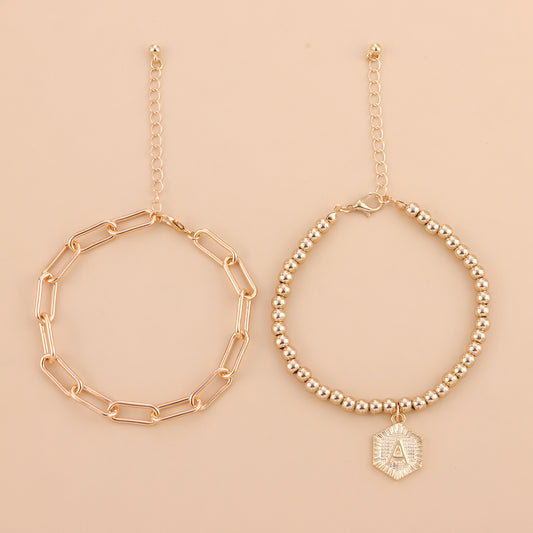 Womens Double Layer Round Bead Bracelet Electroplated Alloy Fashion Jewelry Letter Number Text Design European