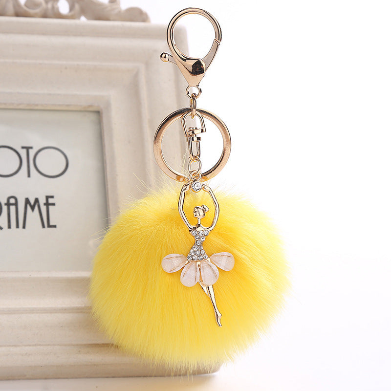 Car Keychain Pendant Simulation Rabbit Hair Accessory Metal Plush Key Ring Bag Charm Fluffy Colorful Gift Style