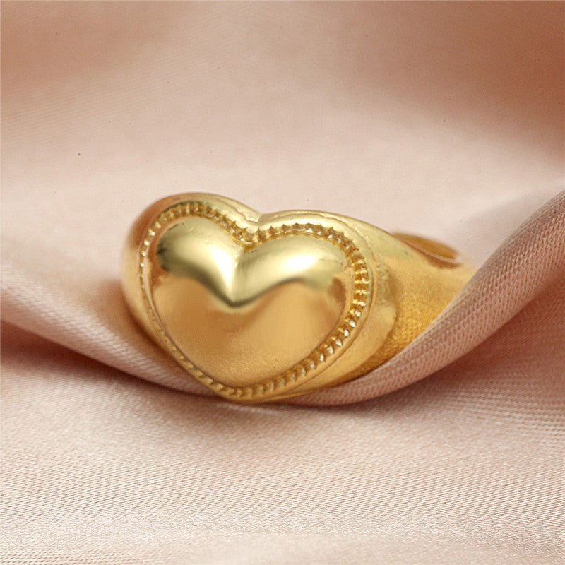 Adjustable Heart Ring For Women Alloy Chic Heart Shaped Jewelry Ring Daily Wear Gift For Her Trendy Everyday Jewelry