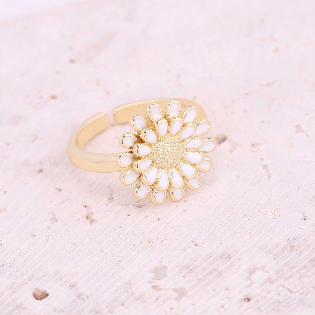 Women Adjustable Copper Ring With Zircon Daisy And Cherry Design Electroplated Jewelry Gift For Her Girls Charm