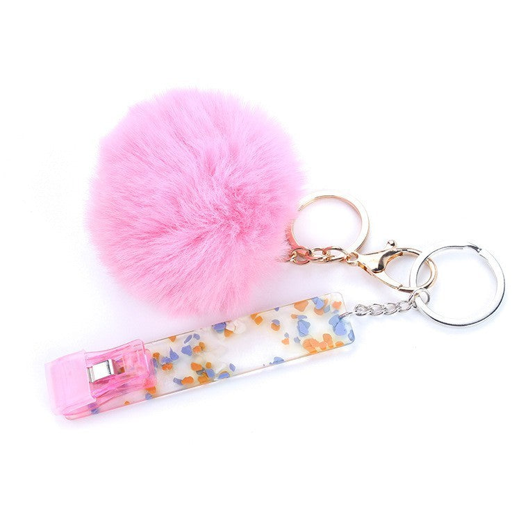 Touch Free Card Holder Keychain With Furry Ball DIY Accessory Secure Easy Card Carrying Contactless Card Clamp