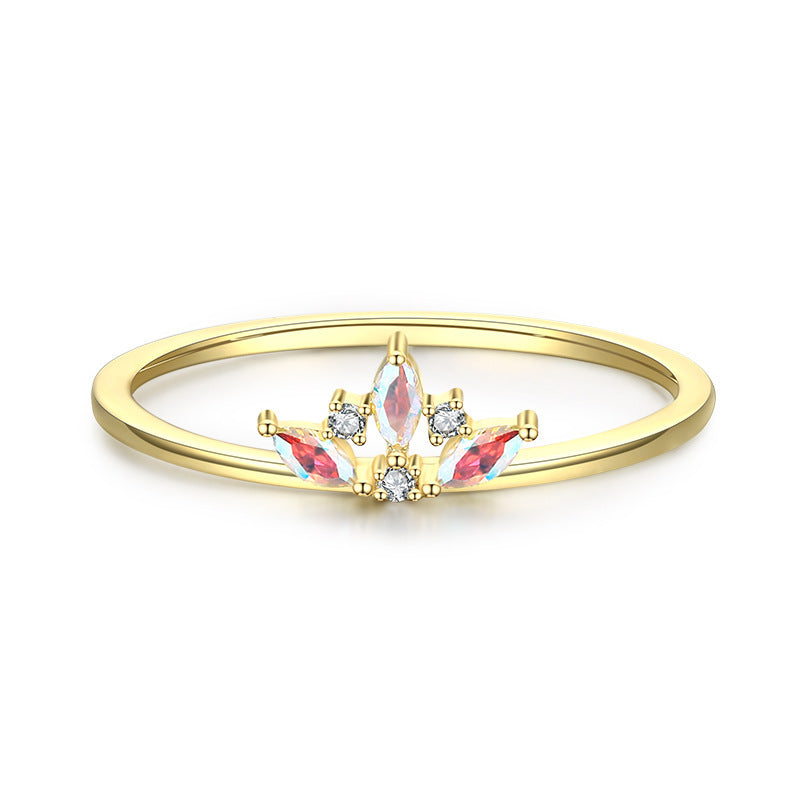 Sterling Silver Ring Set Zircon Inlay Crown Rainbow