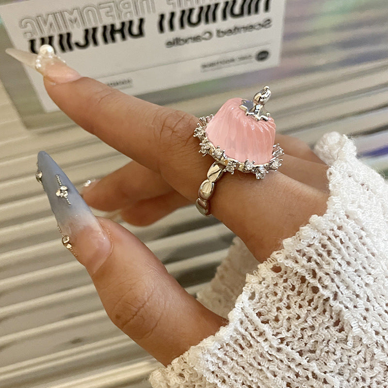 Pudding Ring For Women Special Interest Design Light Luxury Copper Open Ring Ice Cream Inspired Fashion Trendy