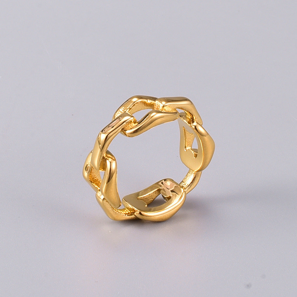 Temperament Interlocking Titanium Steel Ring Gold Tone Electroplated Geometric Band Durable Titanium Ring For Everyday