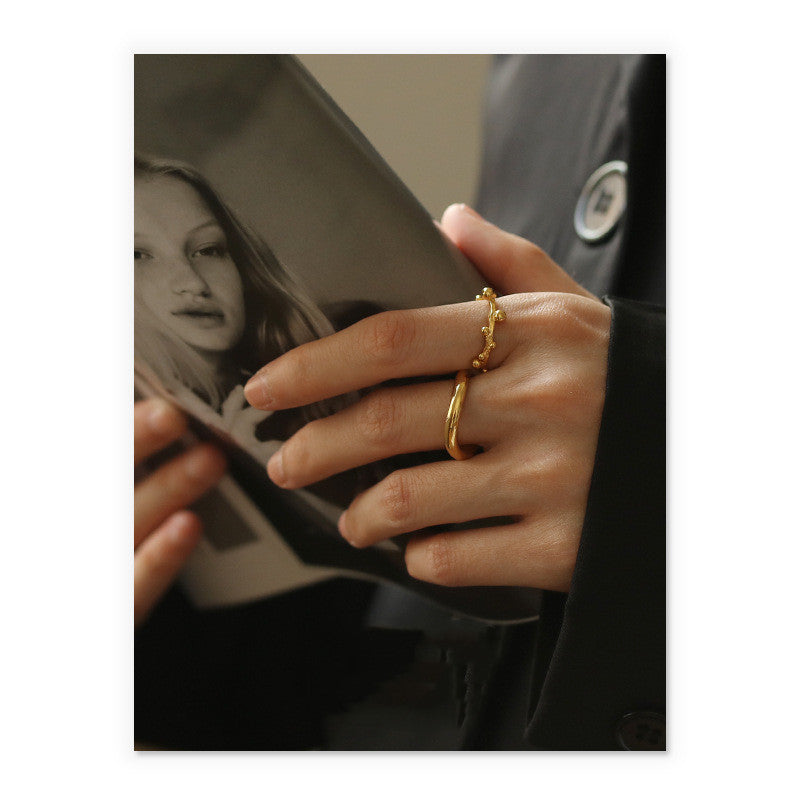 Womens Circle Ring Real Gold Plated Geometric Ring Retro Brass Electroplated Glossy Jewelry Size 7 Gift For Me