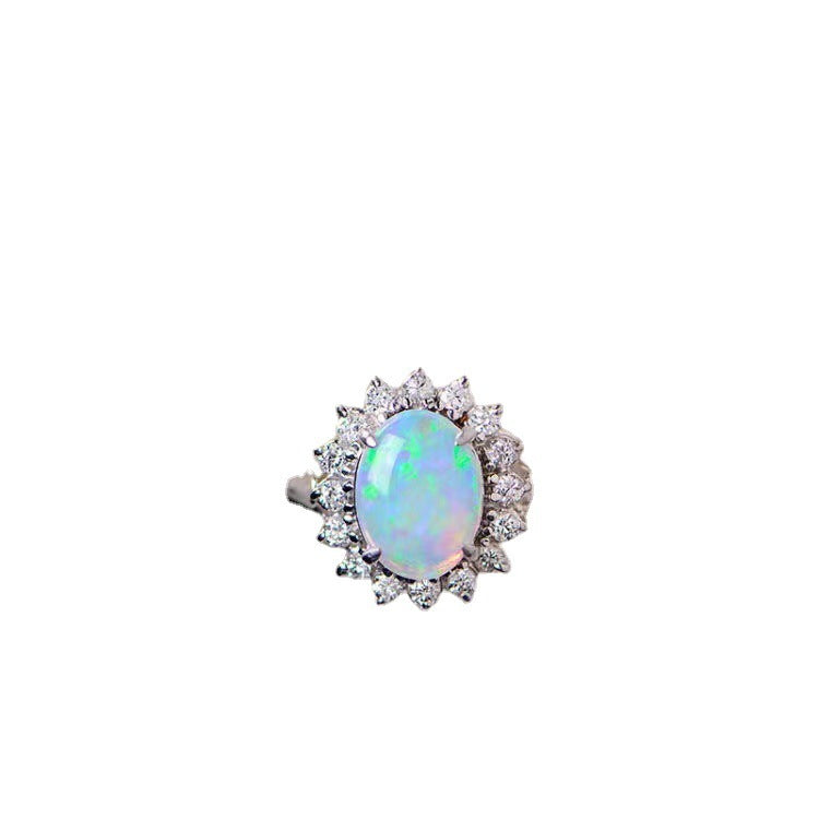 White Gold Plated Open Mouth Ring Zircon Inlay Plus Opal Adjustable Copper Band Elegant Chic Jewelry For Women