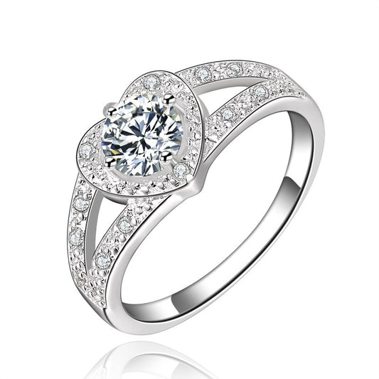 Heart Shaped Silver Plated Copper Ring For Women Wedding