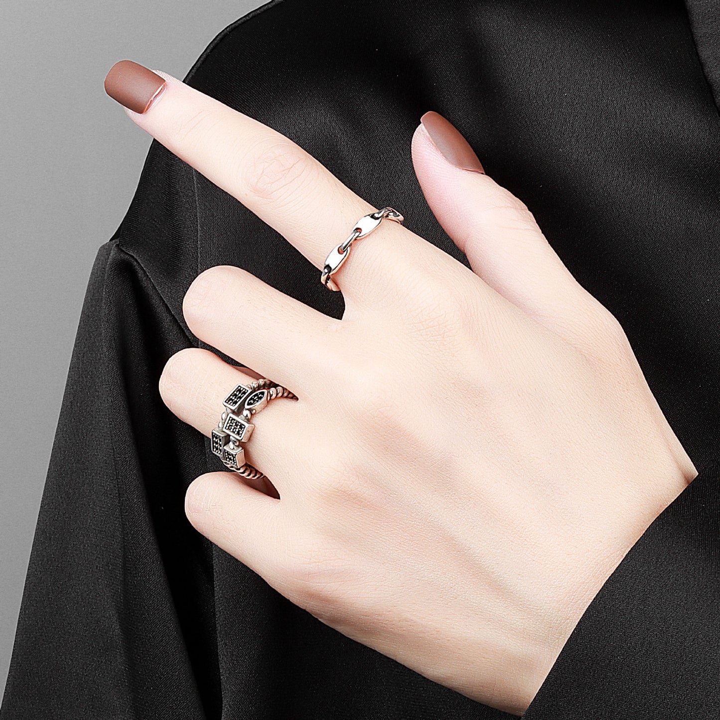 Womens Adjustable Open Ring With Geometric Irregular Design Thai Silver Plated Vintage Style Jewelry For Everyday Wear