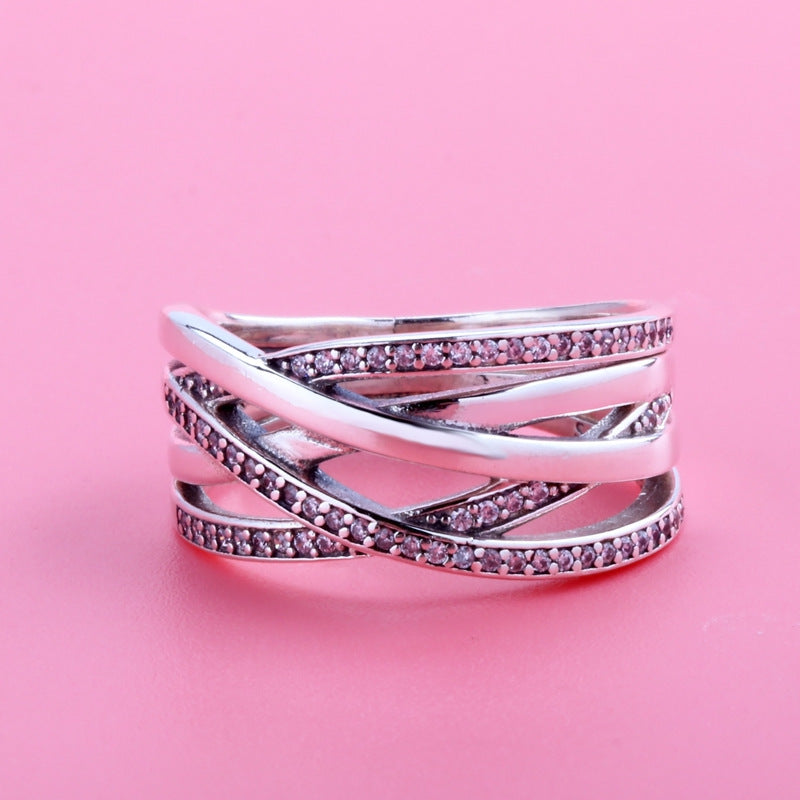 Intertwined Crown Ring For Ladies Rose Gold And Silver Plated Copper With Gems Inlays And Semi Precious Stones