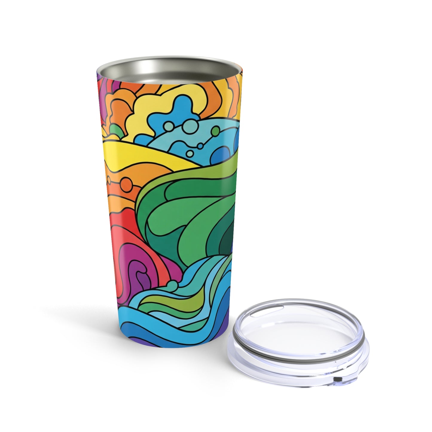 20 Oz Stainless Steel Tumbler Vacuum Insulated Leak Proof Durable With Lid For Hot And Cold Drinks Clear Print