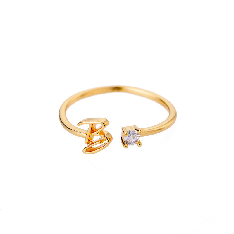 Womens Initial Letter Ring Adjustable Copper Gold Inlay Alphabet Personalization Jewelry For Women Fashion Gifts