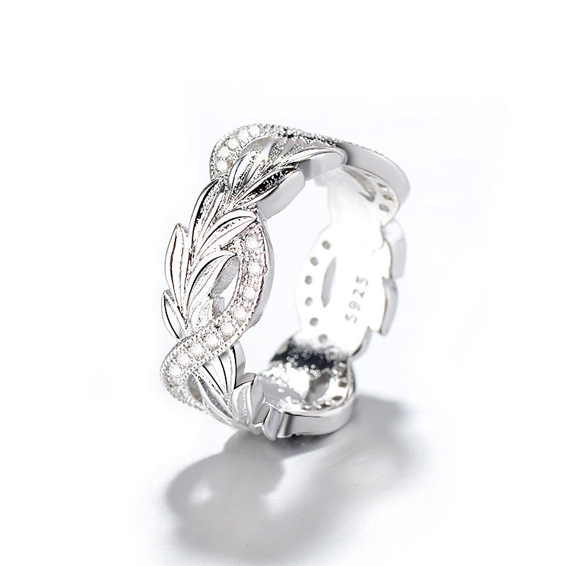 Womens Flower Vine Diamond Inlaid Sterling Silver Gemstone Cocktail Ring European American Design Jewelry Chic