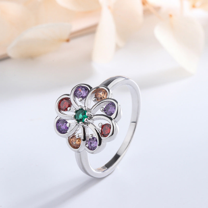 Womens 925 Sterling Silver Ring With Round Mixed Color Diamonds Fashion Ring Individually Packed White Gold Plated