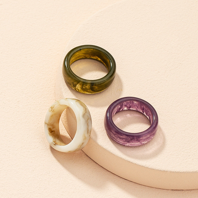 Unisex Acrylic Geometric Ring For Men And Women Statement Jewelry Emerald Green Taro Purple Light Coffee Trend