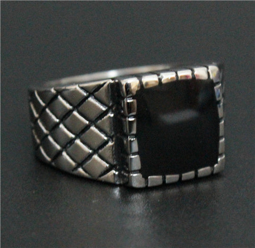 Mens Stainless Steel Ring European American Vintage Titanium Steel Ring With Oil Drip Design Jewelry Band Trendy