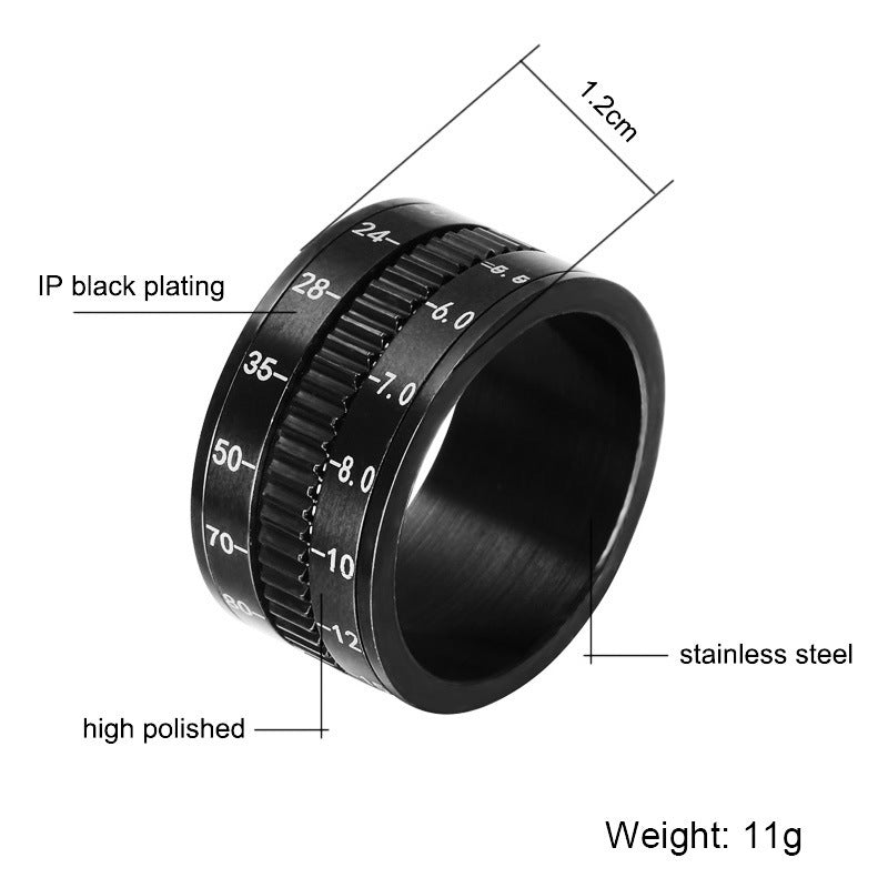 Mens Rotatable Camera Lens Ring Titanium Steel Electroplated Durable Fashion Accessory European And American Style Black