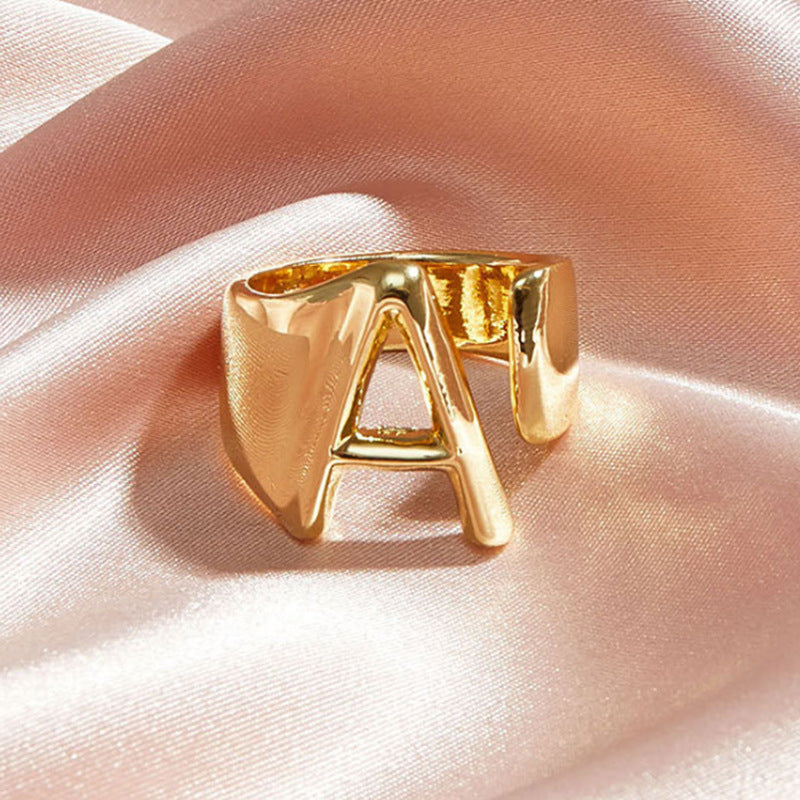 Gold Alloy Letter Ring For Women Initial Alphabet Ring Electroplated Simple Fashion Jewelry Gift For Daily Wear Style