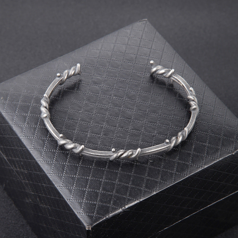 Mens Titanium Steel Bracelet Twist Knot Design Electroplated Retro Thorn Bangle Jewelry Gift Style Pro For Men