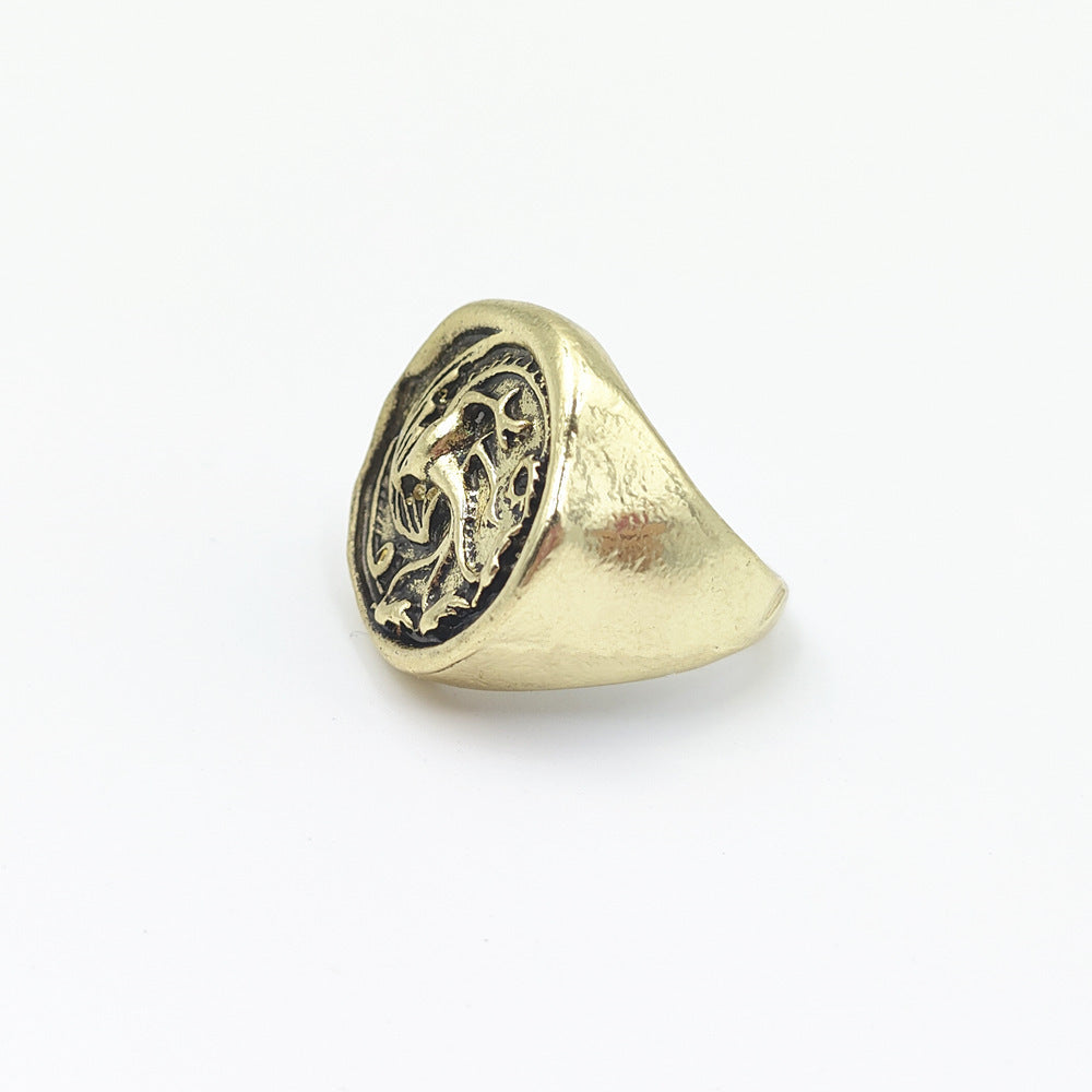 Dragon Family Ring Ornament Unisex Zinc Alloy Geometry Animal Design Jewelry Ginger Yellow Japanese Korean Style