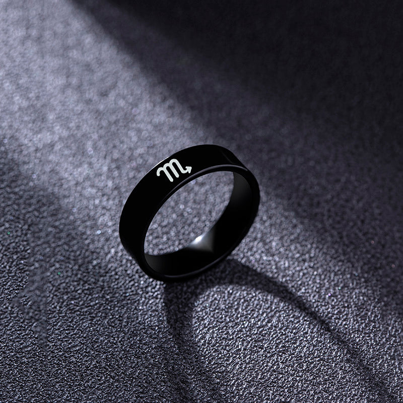Black Stainless Steel Ring Zodiac Constellation Stars Geometric Shape PunkHipHop Fashion Ring ForMen AndWomen