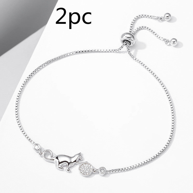 Womens Kitten Hug Mouse Bracelet Animal Zodiac Bangle Polished Diamond Electroplated Alloy Jewelry Gift For Women