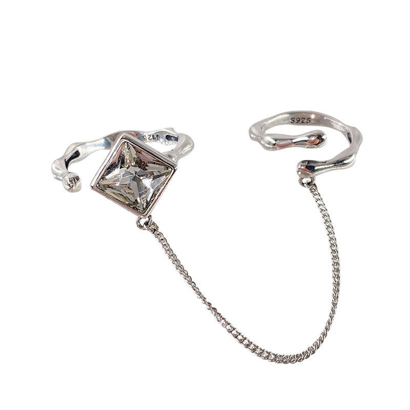 S925 Silver Two Finger Ring For Women Retro Chain Tassel Jewelry Style Accessory Geometric Style Gifts For Her