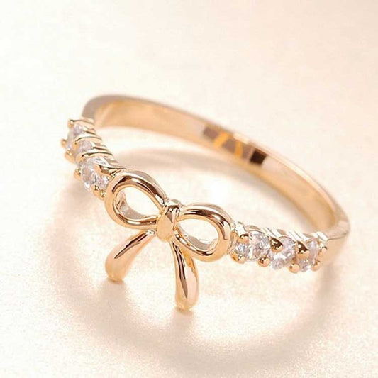 Bowknot Ring Women Korean Fashion Jewelry Alloy Electroplated Simple Design Gift For Her Golden Silver ToneHue