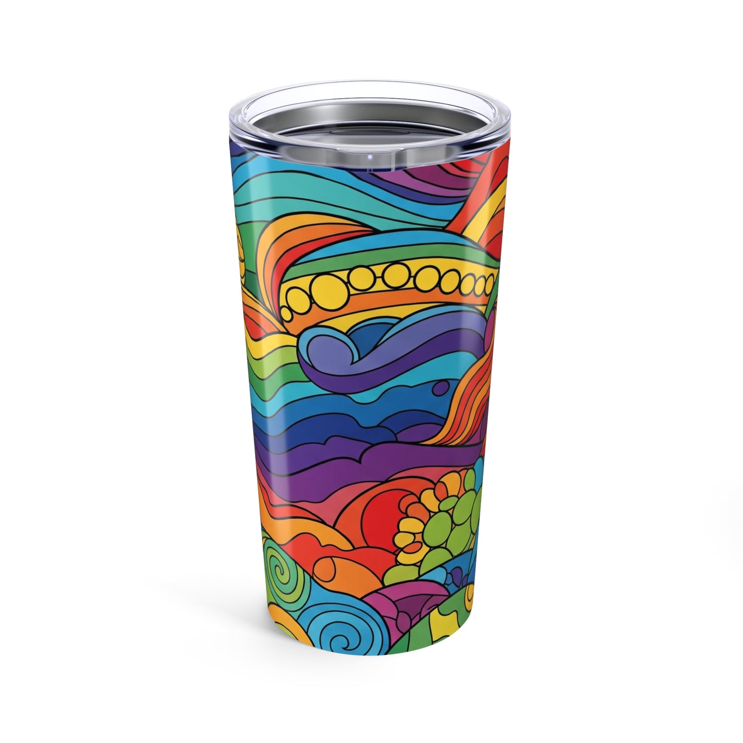 20 Oz Stainless Steel Tumbler Printed Design Double Wall Vacuum Insulation Spill Resistant Beverages Hot Or Cold