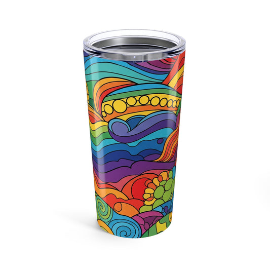 20 Oz Stainless Steel Tumbler Printed Design Double Wall Vacuum Insulation Spill Resistant Beverages Hot Or Cold