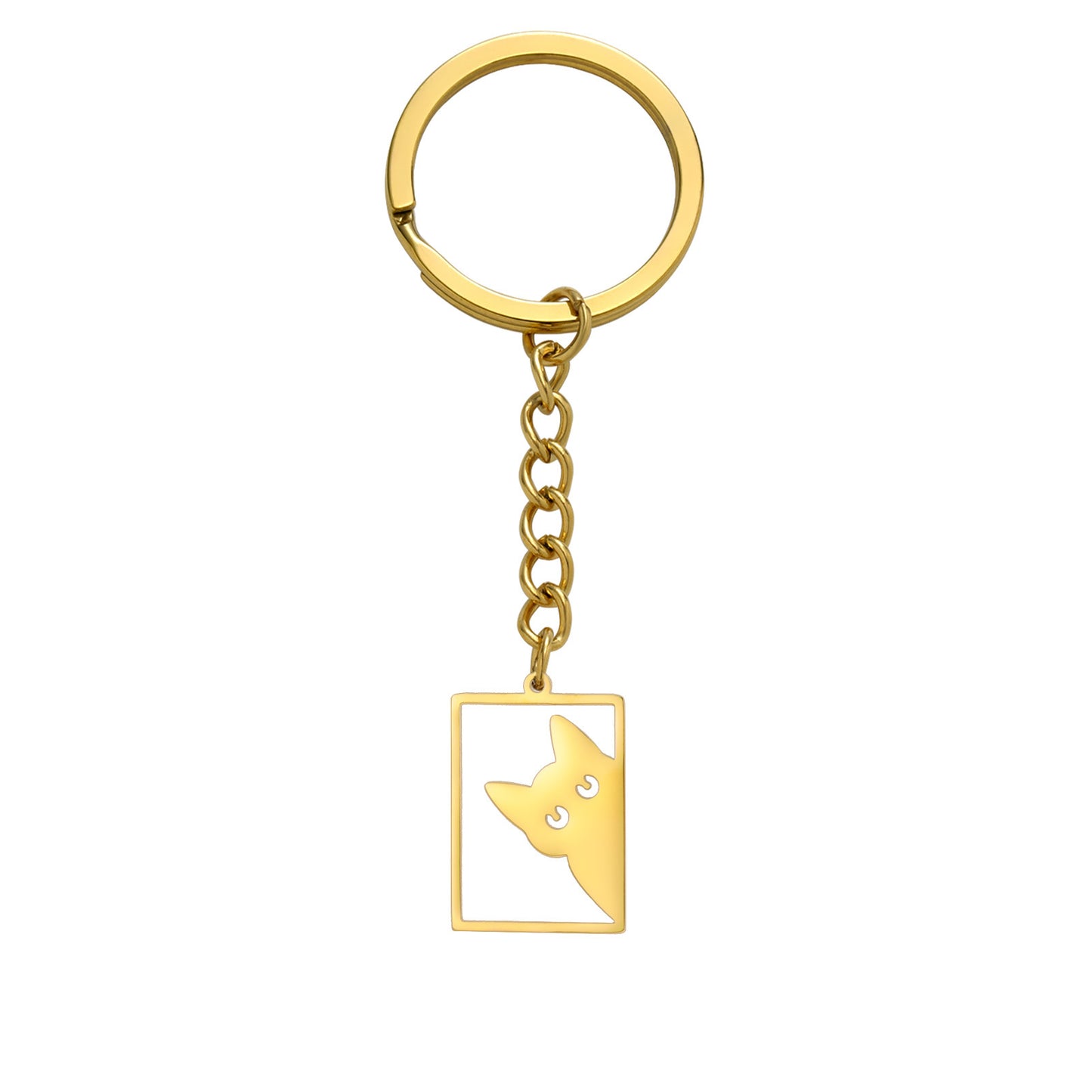 Womens Animal Keychain Titanium Steel Rectangular KittenPet Cat Shape Key Ring Fashion Accessory Durable Steel