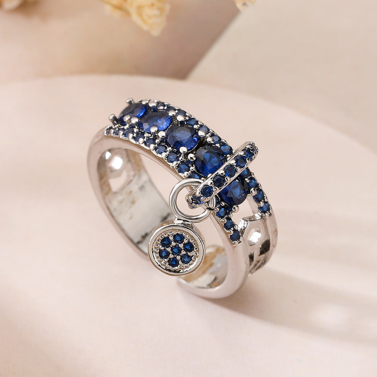 Womens Adjustable Open Geometric Zircon Ring Copper Plated Gold Tone Fashion Jewelry Elegant Shine For Any Day