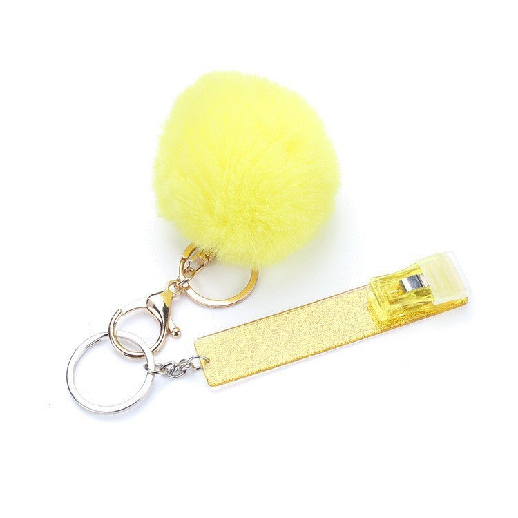 Touch Free Card Holder Keychain With Furry Ball DIY Accessory Secure Easy Card Carrying Contactless Card Clamp