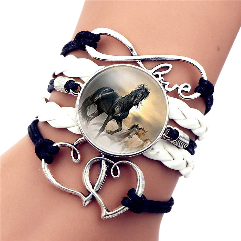 Horse Themed Bracelet with Glass Gem Pendant Die Cast Alloy Elegant Charm Jewelry Length 17cm Plus 5cm Extension