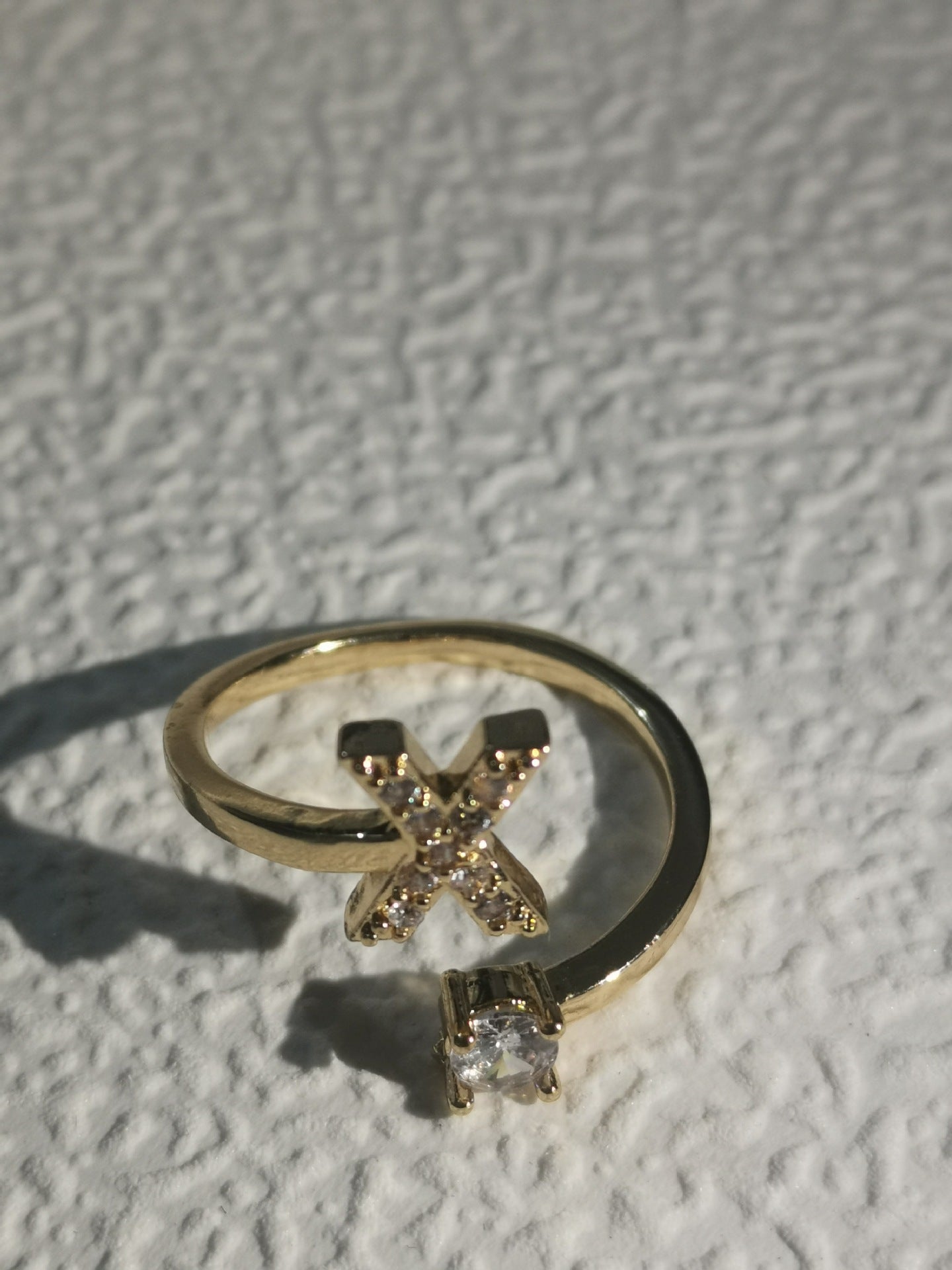 Unisex Copper Ring Adjustable Zircon Inlaid Letter Design