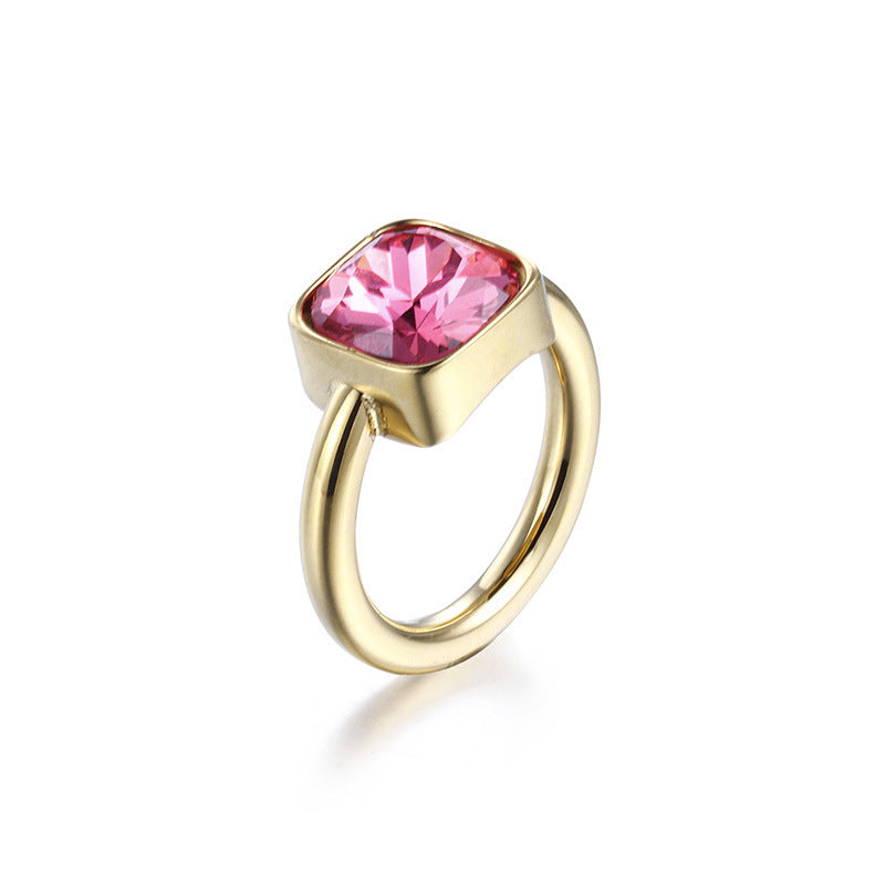 Ladies Titanium Steel Ring with Multicolor Zircon Stones Fashion Jewelry European Geometric Ring Unisex Ring Titanium Steel Band Ring