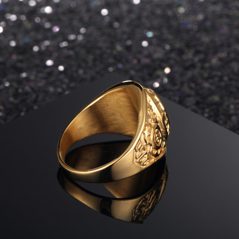 Mens Ring Titanium Steel Electroplated Band For Men Fashion Jewelry Statement Ring Gift For Him Gold Tone Ring