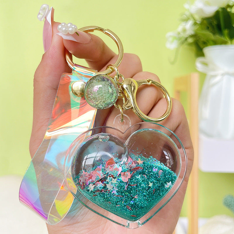 Acrylic Quicksand Heart Keychain Liquid Filled Key Chain Fashion Accessories Colorful Keyring Decoration Gifts