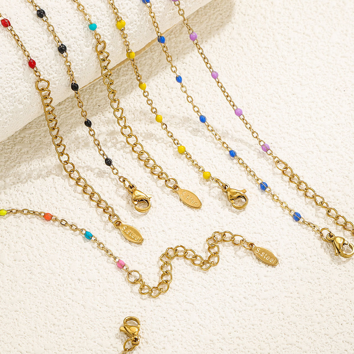 Unisex Titanium Steel Chain Bracelet With Dripping Cross Enamel Detailing Round Geometric Electroplated Finish