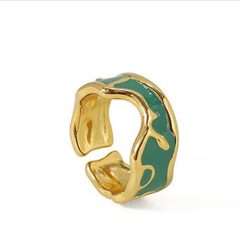 Womens Brass Ring With Emerald Green Dripping Oil Handmade Geometric Ring European American Retro Fashion Gift