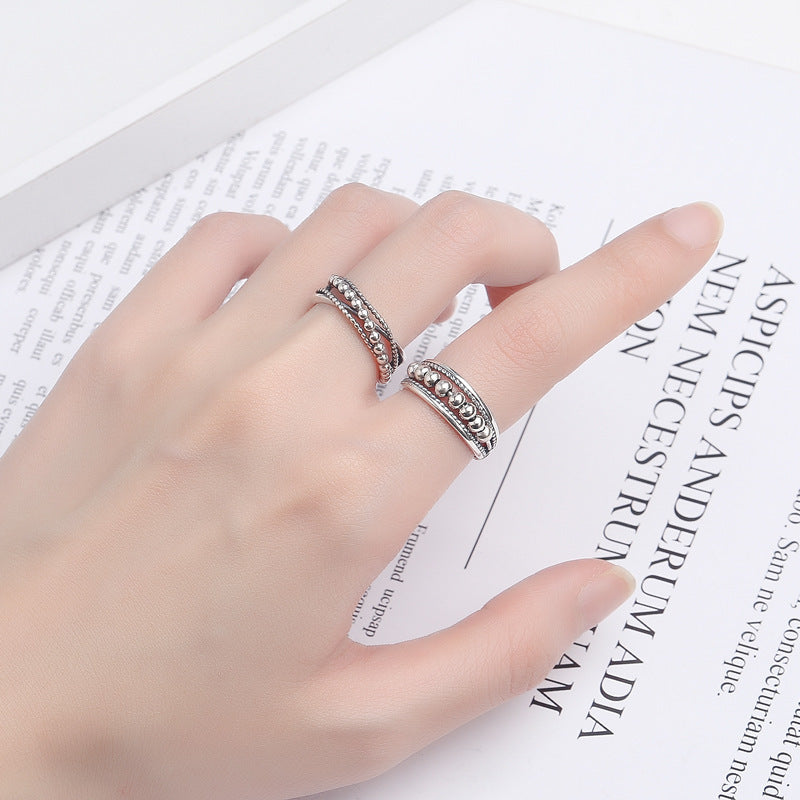 Sterling Silver Ring Polka Dot Beaded Twisted Wire Korean