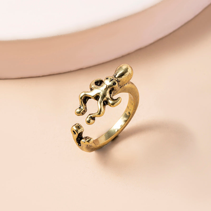 Vintage Octopus Ring Adjustable Animal Ring For Women And Men Antique Gold And Antique Silver Tone Elegant Classic