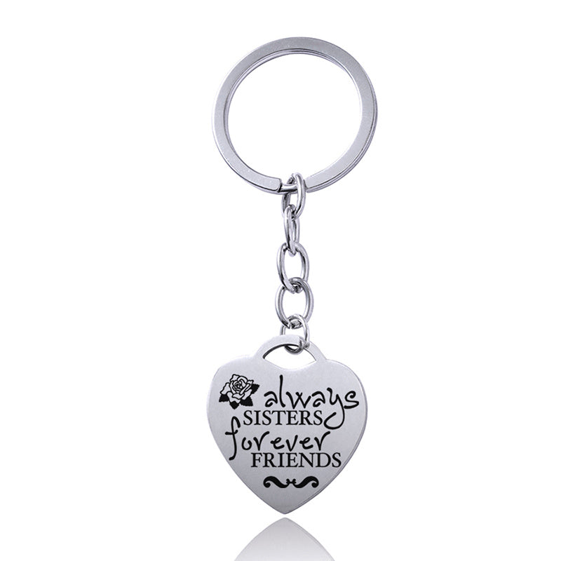 Womens Heart Keychain Stainless Steel Silver Trendy Cute Gift For Sister And Best Friend Elegant Everyday Accessory