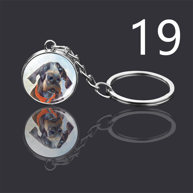 Dog Keychain Double Sided Glass Ball Pendant Exquisite Metal Design Key Chain For Pet Lovers Gift For Everyday